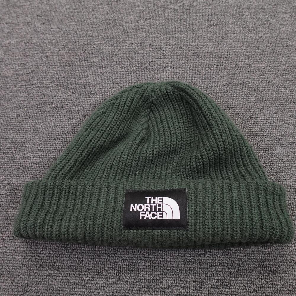 The North Face Hat Beanie Fitted Mens One Size Green Rib Knit Cuffed Winter